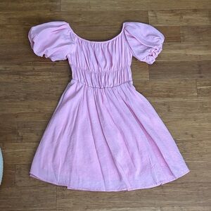 Amazon Pink Puff Sleeve Midi Dress